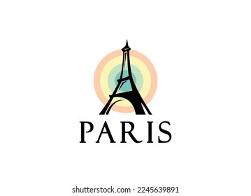 Diseño del logo de la atracción turística de París. Diseño vectorial de la torre Eiffel de París. Logotipo de lugares famosos de París