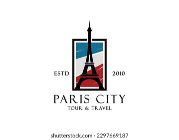 Paris tourist attraction logo design. Paris Eiffel tower travel landmark vector design. Paris famous places logotype