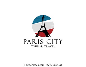 Diseño del logo de la atracción turística de París. Diseño vectorial de la torre Eiffel de París. Logotipo de lugares famosos de París