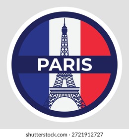 Insignia de viaje de París con la torre eiffel y el fondo tricolor