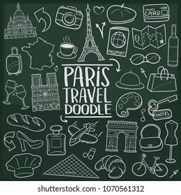 Paris Travel Doodle Line Icon Chalkboard Sketch Hand Made Vector Art