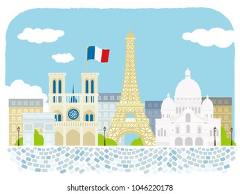 Paris, travel landmarks, city architecture vector illustration