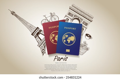 Paris travel poster. Hand drawn Paris. vector illustration.