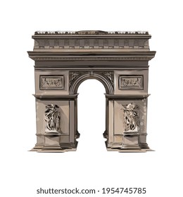 Paris Triumphal Arch from a splash of watercolor, colored drawing, realistic. Vector illustration of paints