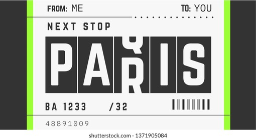 Paris Typography Slogan Airline Tag Graphic Illustration