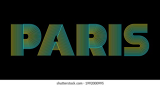 Paris typography text. Paris print or slogan with striped letters. T-Shirt, print, poster, graphic design. Vector illustration.