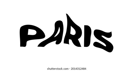 Texto o lema de la tipografía de París con letras onduladas. Gráfica de camiseta con efecto de onda o brillo. Impresión abstracta, pancarta, afiche, diseño de emblema. Ilustración vectorial.