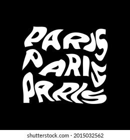 Texto o lema de la tipografía de París con letras onduladas. Gráfica de camiseta con efecto de onda o brillo. Impresión abstracta, pancarta, afiche, diseño de emblema. Ilustración vectorial.
