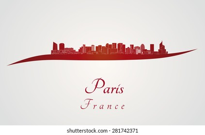 Paris V2 skyline in red and gray background in editable vector file