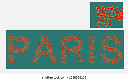 Paris Vector Calligraphic Illustration filled with hearts