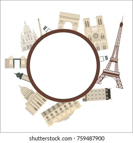  Paris. Vector frame with Paris landmarks  