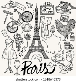 Paris vector hand drawn set illustration - Out line