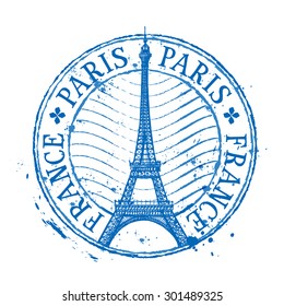 Paris vector logo design template. Shabby stamp or France, Eiffel tower icon