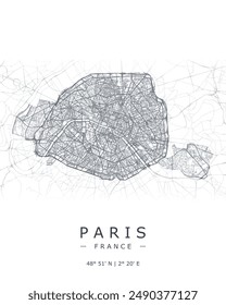 In: Paris Vektorgrafik Map. Detaillierte Karte von Paris Stadt in Frankreich. Beste kostenlose Vektorillustration. Umrisskarte mit Autobahnen und Straßen. Touristische dekorative Straßenkarte.