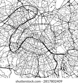Paris Vector Map - Detailed City Street Plan, Seine River and Grand Boulevards