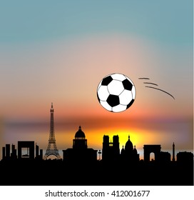 Paris vector skyline  with  football ball