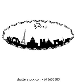 Paris vector skyline in hand drawn floral frame