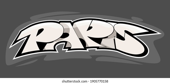 Paris vector text. Hand drawn lettering on dark background. Graffiti style illustration. Can be used for printing on t shirt and souvenirs. Posters, banners, cards, flyers, stickers.