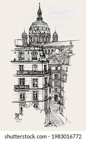 Paris, view of Saint-Augustin church. Famous landmark of the city - vector illustration