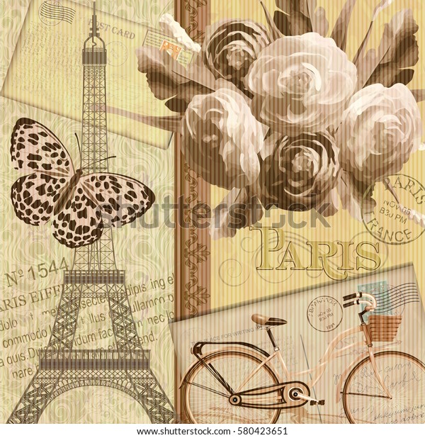 Paris Vintage Postcard Stock Vector (Royalty Free) 580423651 | Shutterstock