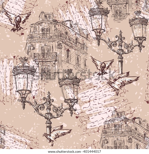 Paris Vintage Seamless Pattern Parisian House Stock Vector Royalty Paris Vintage Seamless Pattern Parisian House Stock Vector Royalty