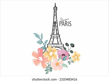 paris and water color flowers design