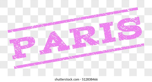 Paris watermark stamp. Text tag between parallel lines with grunge design style. Rubber seal stamp with dust texture. Vector violet color ink imprint on a chess transparent background.
