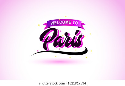 Paris Welcome to Creative Text Handwritten Font with Purple Pink Colors Design Vector Illustration.