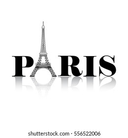 Paris word with Eiffel Tower silhouette illustration