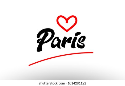 paris word text of european or europe city with red love heart suitable as a logo for a company or for touristic promotion