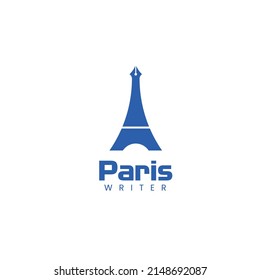 Paris Writer Logo Design, modern publisher company logo, old ink pen logo, pen icon logo, Eiffel Tower vector