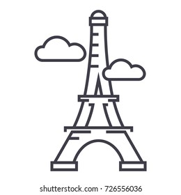 paris,eiffel tower vector line icon, sign, illustration on background, editable strokes