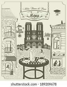 Parisian street restaurant with views of the Notre Dame de Paris