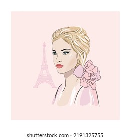 Parisian trendy girl with flowers, fashion illustration