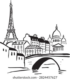 Parisian View with Eiffel Tower and Basilica