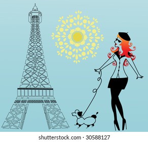 Parisian woman walking the dog