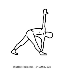 Parivrtta Trikonasana line icon. A man does yoga. Vector isolated element. Editable stroke.