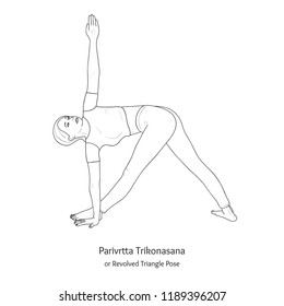 Parivrtta Trikonasana Or Revolved Triangle Pose. Vector.