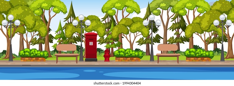 Park along the river horizontal scene at day time illustration