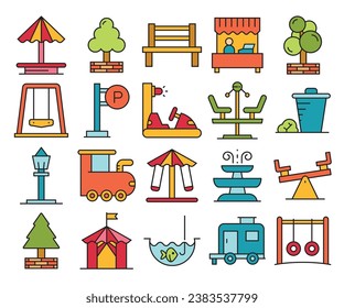 park and amusement icons set