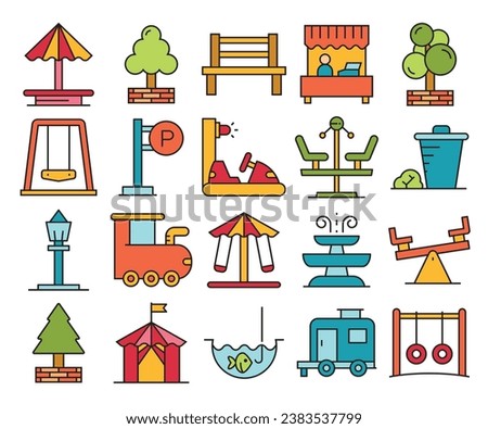park and amusement icons set