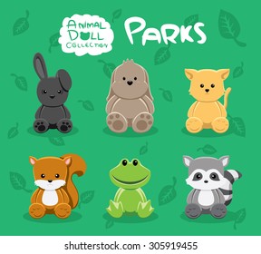 Park Animal Doll Set Cartoon Vector Illustration