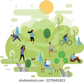 Park background people activities icons cartoon design.