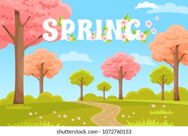 Park background. Spring park. Blossom trees. Beautiful nature