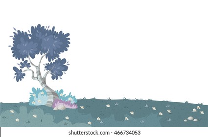 Park with beautiful tree on the grass field. Nature landscape.