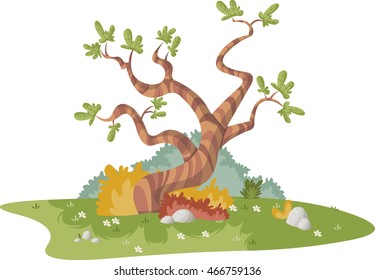 Park with beautiful tree on the grass field. Nature landscape.