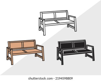 Park Bench Clipart SVG Printable Vector Illustration