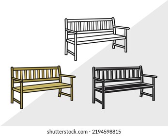 Park Bench Clipart SVG Printable Vector Illustration