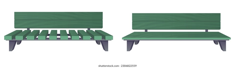 Park bench collection in cartoon style vector illustration isolated on white