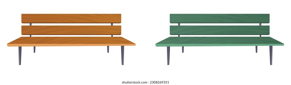 Park bench collection in cartoon style vector illustration isolated on white